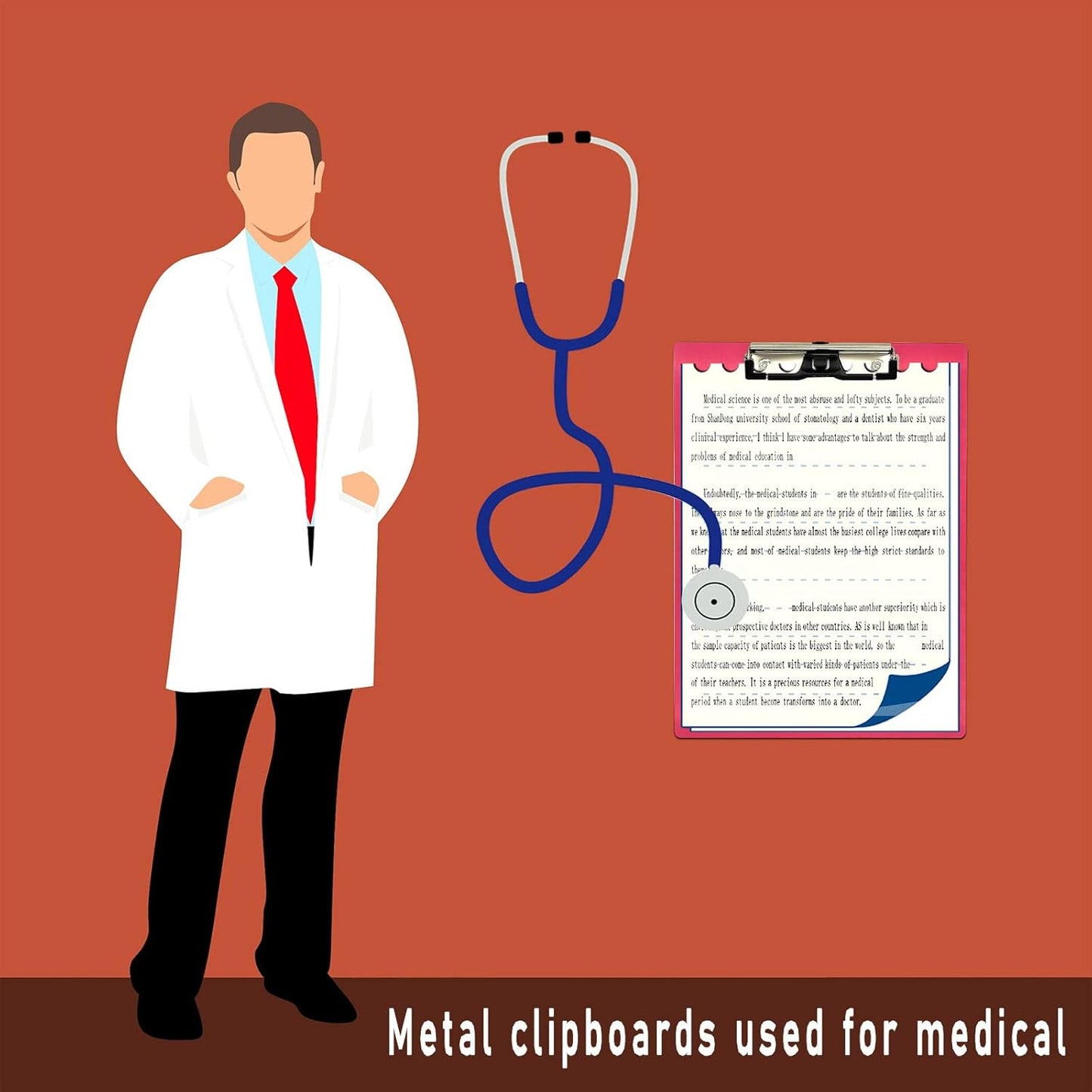 Aluminum Metal Clipboard Stainless Hangable Pen Holder Low-Profile Clip Board Size A4 9" x 12.6" with Sticky Note for School Office Business Medical Professionals Workshop Factory (Pink, Aluminum-A4)