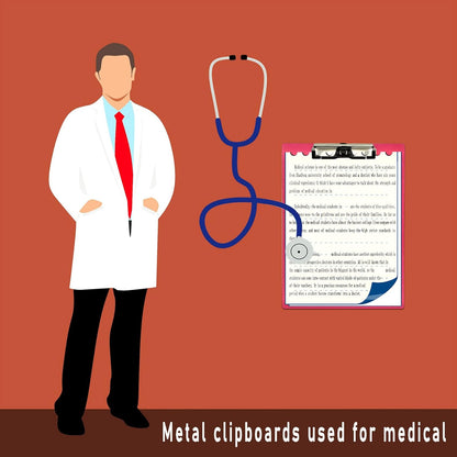 Aluminum Metal Clipboard Stainless Hangable Pen Holder Low-Profile Clip Board Size A4 9" x 12.6" with Sticky Note for School Office Business Medical Professionals Workshop Factory (Pink, Aluminum-A4)