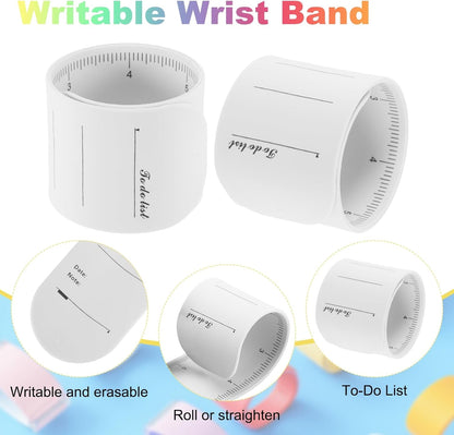 uxcell 2Pcs Writable Wrist Band, 9.45" x 1.18" Waterproof Slap Bracelet Reusable Writable Erasable to Do List Silicone Memo Wrist Bands for Planner Reminder (White)