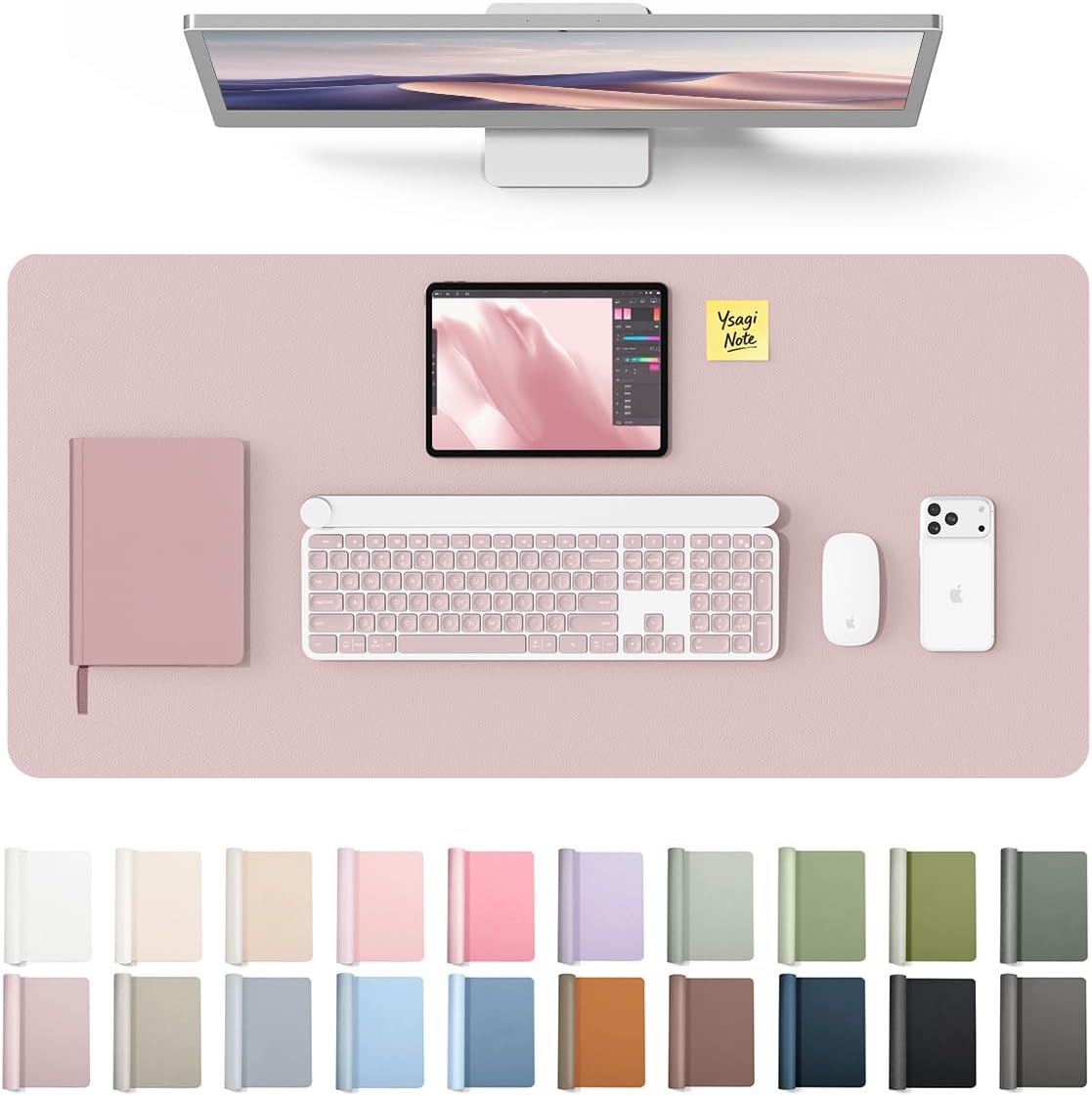 YSAGi Leather Desk Pad Protector, Large Mouse Pad, Non-Slip PU Leather Desk Blotter, Waterproof Writing Pad for Office and Home (31.5" x 15.8", Eggshell) - Colors A