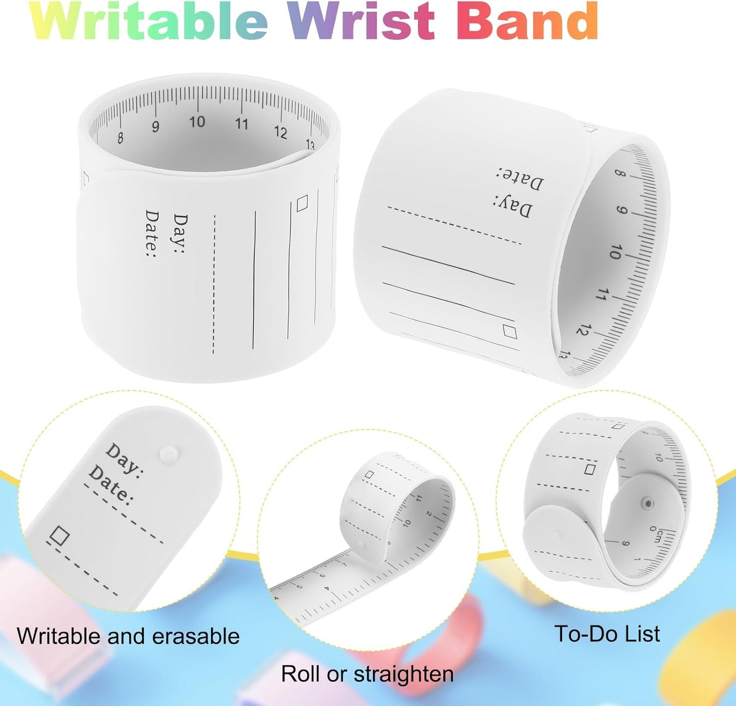 uxcell 2Pcs Writable Wrist Band, 9.45" x 1.18" Waterproof Slap Bracelet Reusable Writable Erasable to Do List Silicone Memo Wrist Bands for Planner Reminder (White)