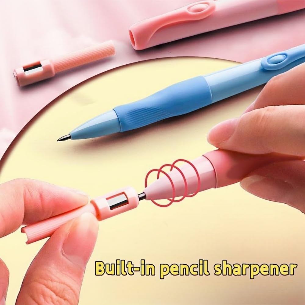Handwriting thick mechanical pencils with grip: 2.0MM HB Pencil for kids with 14 leads (6 pack)