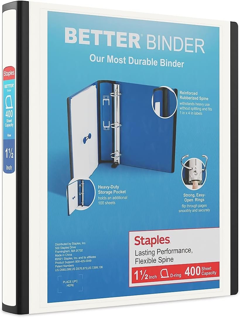 Staples Better Binder 2-Inch D-Ring View Binder, Reinforced Spine, Holds Up to 540 Sheets, Teal, for Office & School