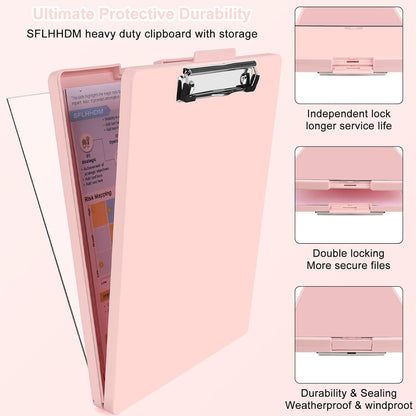 SFLHHDM Clipboard with Storage,Heavy Duty Clip Boards 8.5x11 with 2 Storage Case,Clear Visible Panel Storage Clipboards,Side Opening Nursing Clipboard Folder for Office Supplies-Light Purple