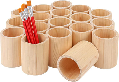 18 Pack Round Unfinished Wooden Pencil Holder, 3 x 3 x 4 Inch Wood Pencil Cup Holder, Wood Crafts Pencil Cup for Desk, Office, DIY Project