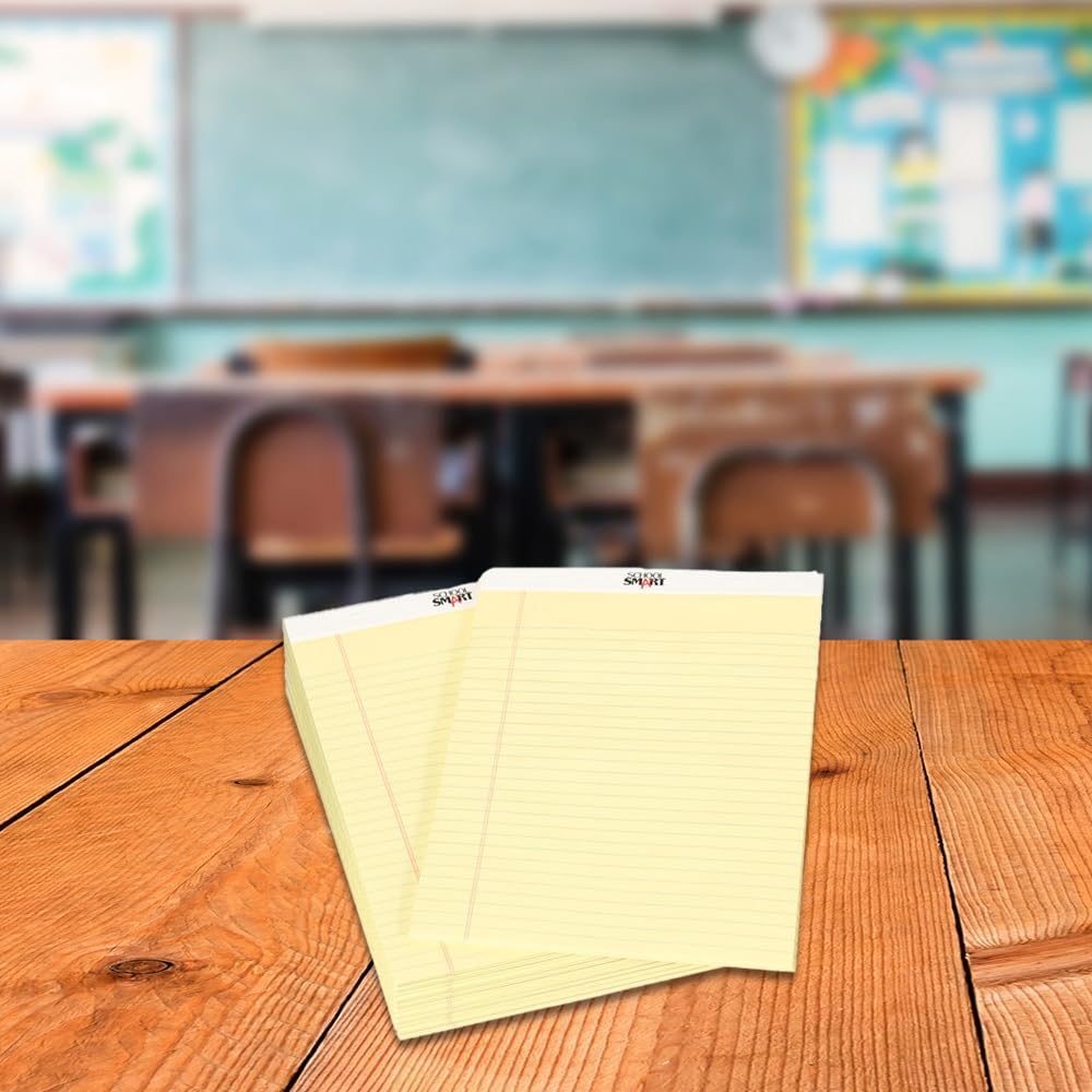 School Smart Legal Pad, 8-1/2 x 11-3/4 Inches, Canary, 50 Sheets, Pack of 12