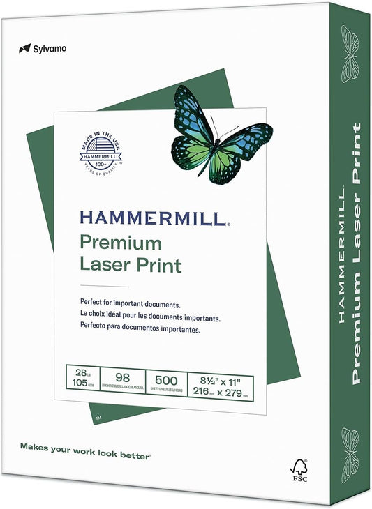 Hammermill 125534 Laser Print Office Paper, 98 Brightness, 28lb, 8-1/2 x 11, White, 500 Shts/Ream