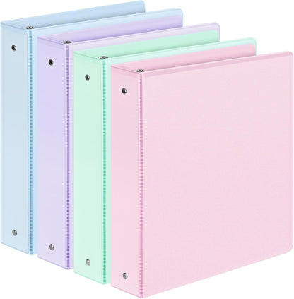 6 Pack Extra Durable 3 Ring Binders 1 inch, Sooez 1” Three Round Ring Binders with Pockets, Cute Customizable Clear View Cover for 8.5 x 11 Letter Size Papers, Pastels School Office Supplies for Girl