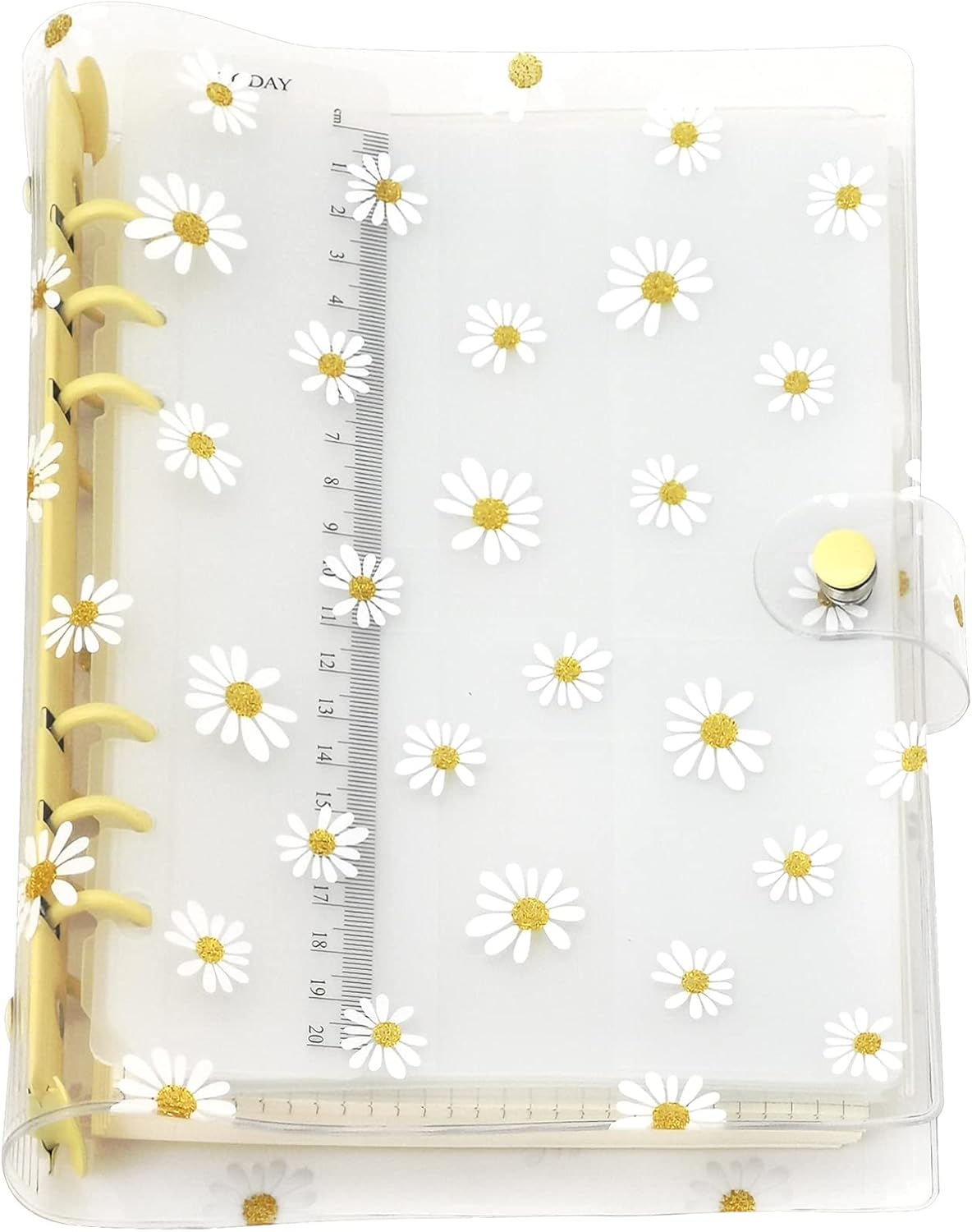 A6 A5 6-Holes Colorful PVC Cover Round Ring View Binder with Snap Button Closure File Folder for Loose Leaf Sheet Protectors Notebook Refill (Pink Daisy, A5 Mini Set) - Colors B