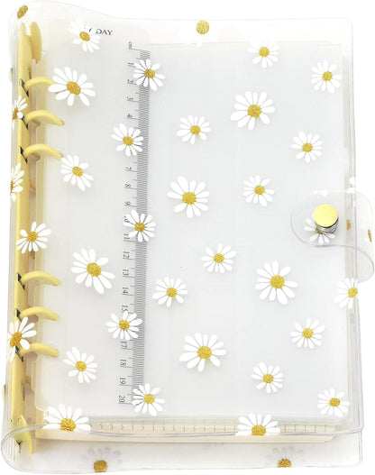 A6 A5 6-Holes Colorful PVC Cover Round Ring View Binder with Snap Button Closure File Folder for Loose Leaf Sheet Protectors Notebook Refill (Pink Daisy, A5 Mini Set) - Colors B