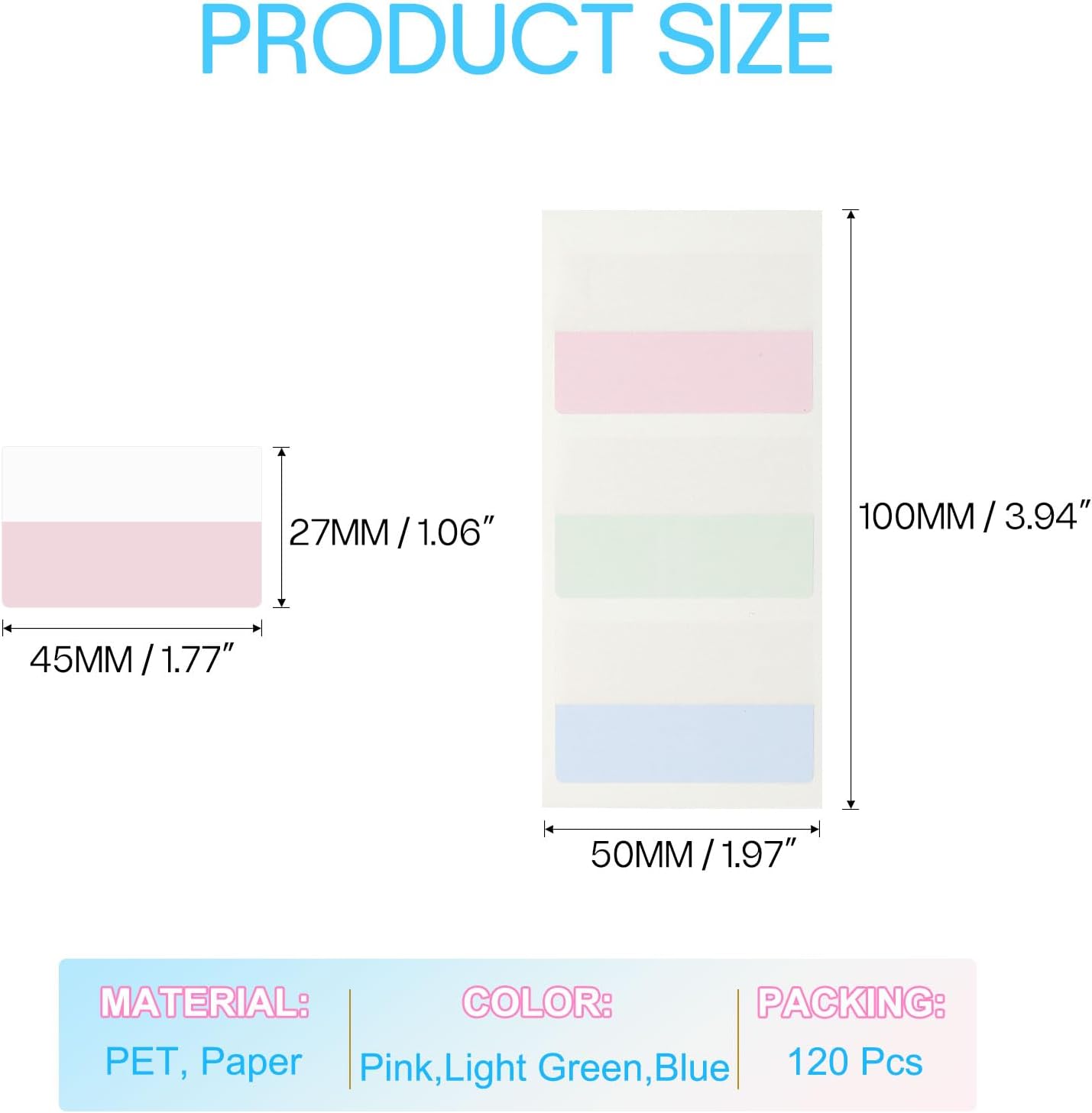PATIKIL Clear Index Sticky Tabs, 120 Pcs Large Transparent Sticky Notes Bookmarks Planner Stickers Page Tabs for Office Notebooks File Folder Ledger Book, Gradient Green