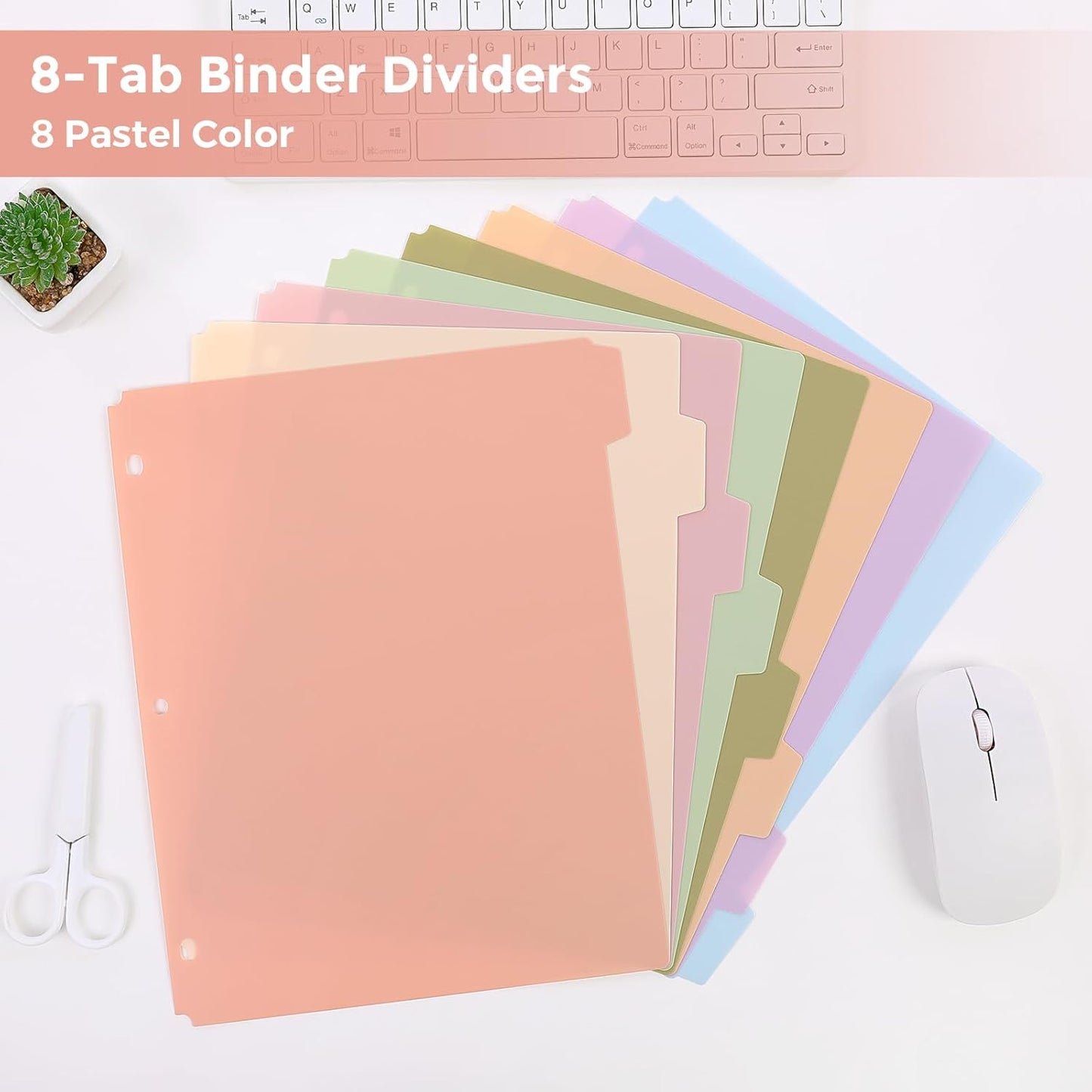 SKYDUE 8 Tab Durable Plastic Dividers, Big Tab Dividers for 3 Ring Binder, Letter Size,Write & Erase Binder Dividers with Tabs, with Sticker Labels, 1 Set, Aesthetic Pastels Binder Dividers