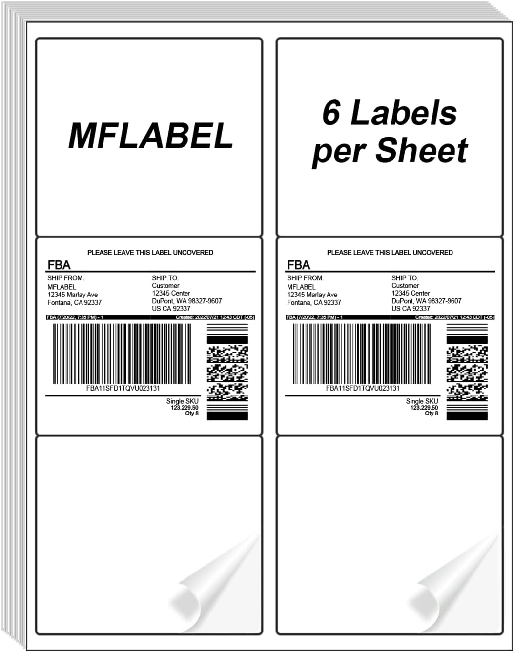 MFLABEL Half Sheet Shipping Labels - 200 Self Adhesive Sticker Sheets for Laser & Inkjet Printers, Waterproof & Smudge-Free, with 12 Free Fragile Labels for Packaging, Shipping and Crafting - Colors A