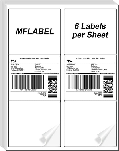MFLABEL Half Sheet Shipping Labels - 200 Self Adhesive Sticker Sheets for Laser & Inkjet Printers, Waterproof & Smudge-Free, with 12 Free Fragile Labels for Packaging, Shipping and Crafting - Colors A