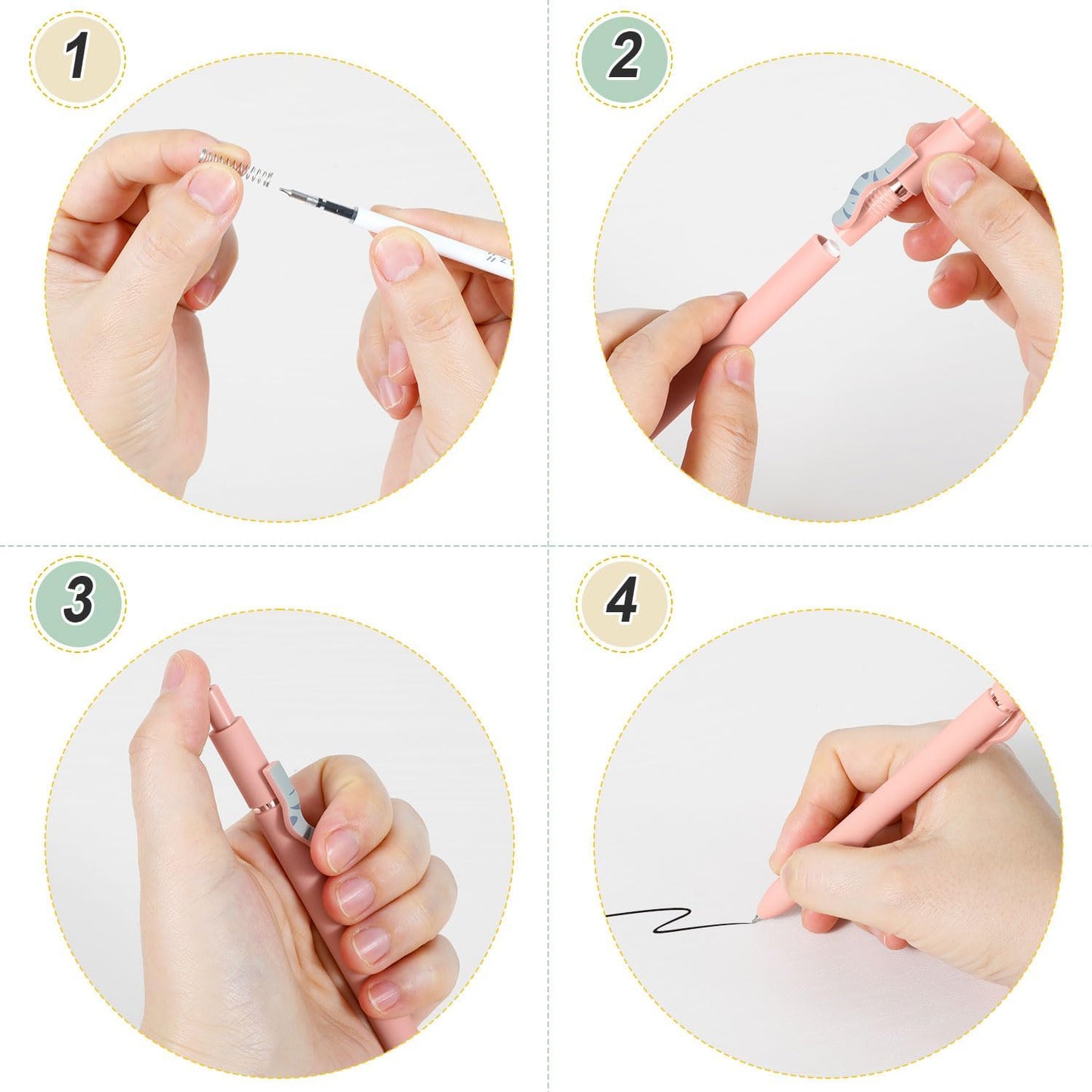 FIOVER 5pcs Gel Pens Quick Dry Ink Pens Fine Point Premium Retractable Rolling Ball Gel Pens Black Ink Smooth Writing for School Office Home