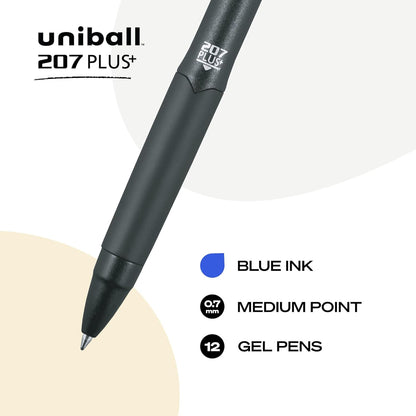 uniball 207 Plus+ Retractable Gel Pens, Medium Point (0.7mm), Black, 4 Pack
