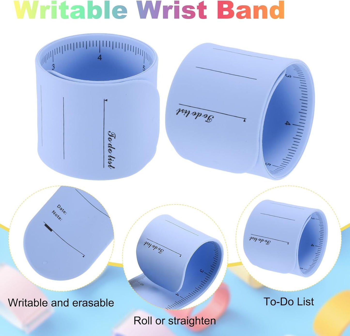 uxcell 2Pcs Writable Wrist Band, 9.45" x 1.18" Waterproof Slap Bracelet Reusable Writable Erasable to Do List Silicone Memo Wrist Bands for Planner Reminder (White)