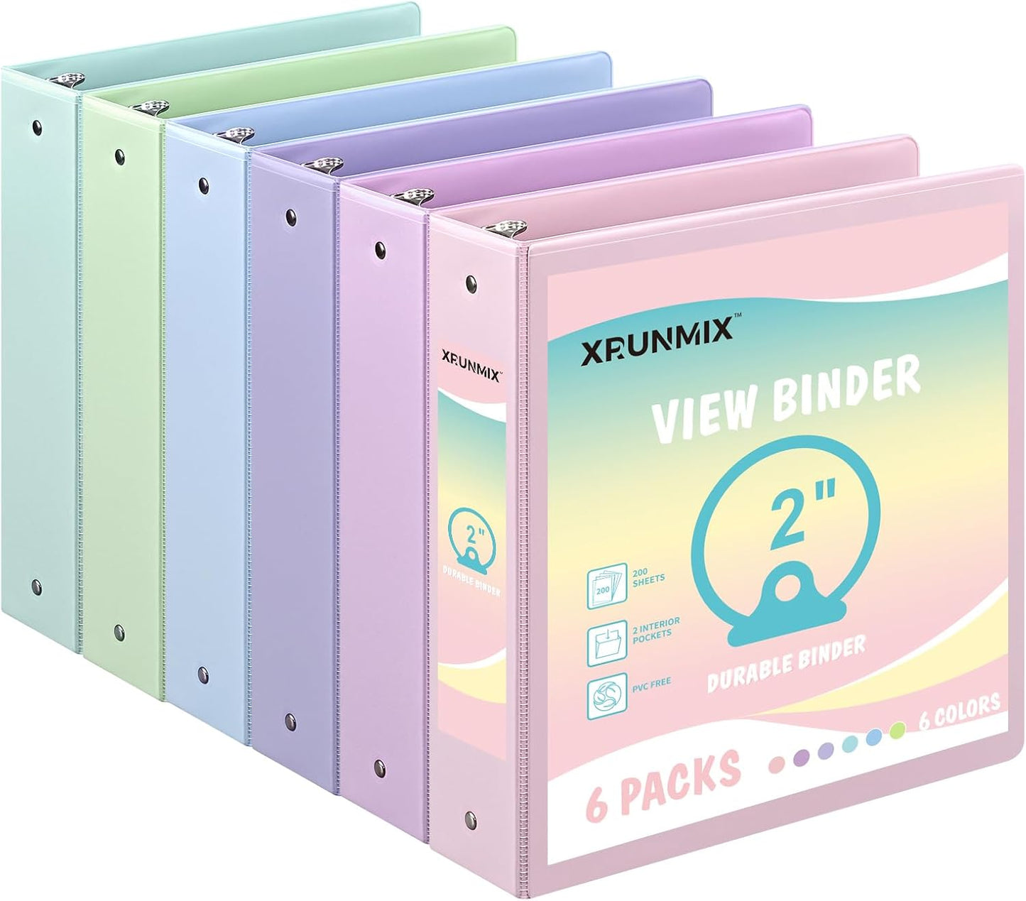 1-inch 3-Ring Binder with Pockets, Basic Binders 1'' Pastel Color Binders, Holds Letter Size 8.5'' x 11'',200 Sheet Capacity, Bundle 6 Pack for Back to School (1-Inch)