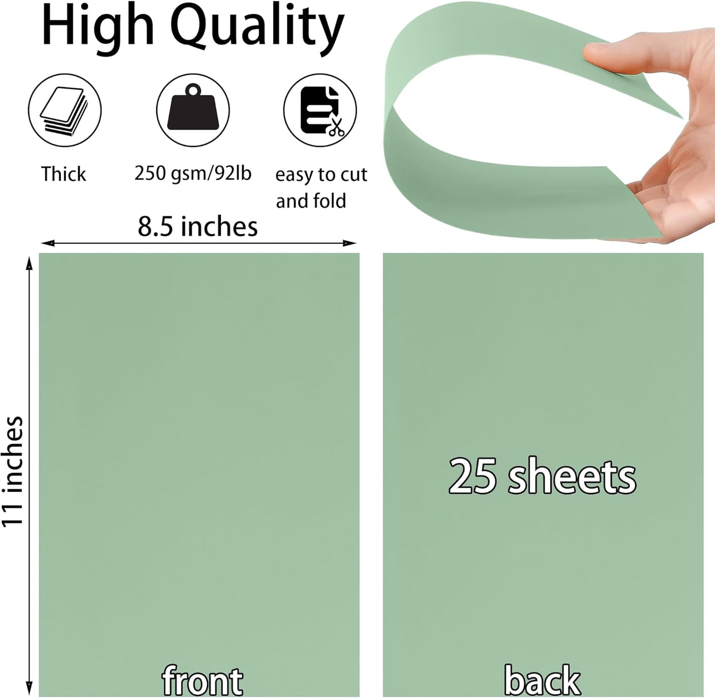 25 Sheets Black Cardstock Paper 8.5'' x 11'', 250gsm/92lb Thick Paper for Scrapbook, Invitations, Printing and DIY Cards