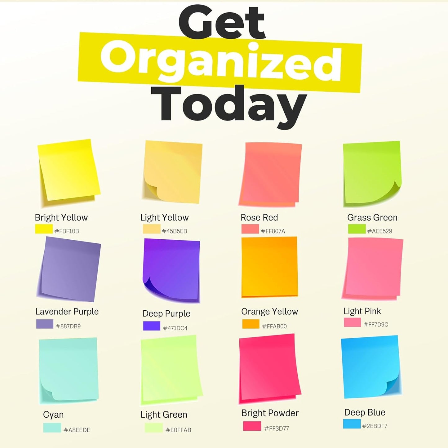 Sticky Notes 3x3 Inches, Bright Colors Self-Stick Pads, Easy to Post for Home, Office, Notebook,100 Sheets/pad (8 Pads)