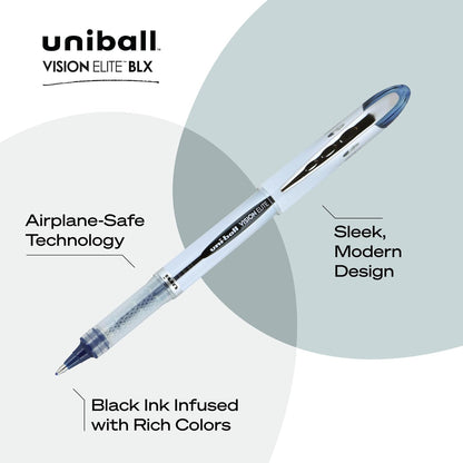 uniball Vision Elite BLX Rollerball Pens, Bold Point (0.8mm), Blue BLX Ink, 4 Pack