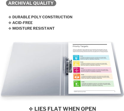 CRANBURY Punchless Clamp Binder (Dusky Gray), Ringless Binder Holds 100 Letter Size Pages, Documents, 8.5x11 Folder with Metal Clip for Home or Office, Transparent Acid-Free Poly