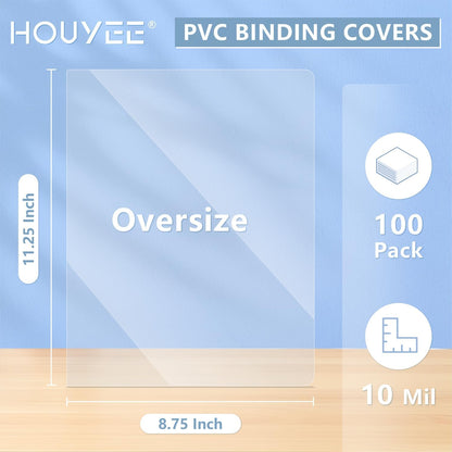 HOUYEE 100 Pack10 Mil Clear Binding Presentation Covers, PVC Report Cover Sheets for Binding, Square Corner, 8.5 x11 Inches, Letter Size