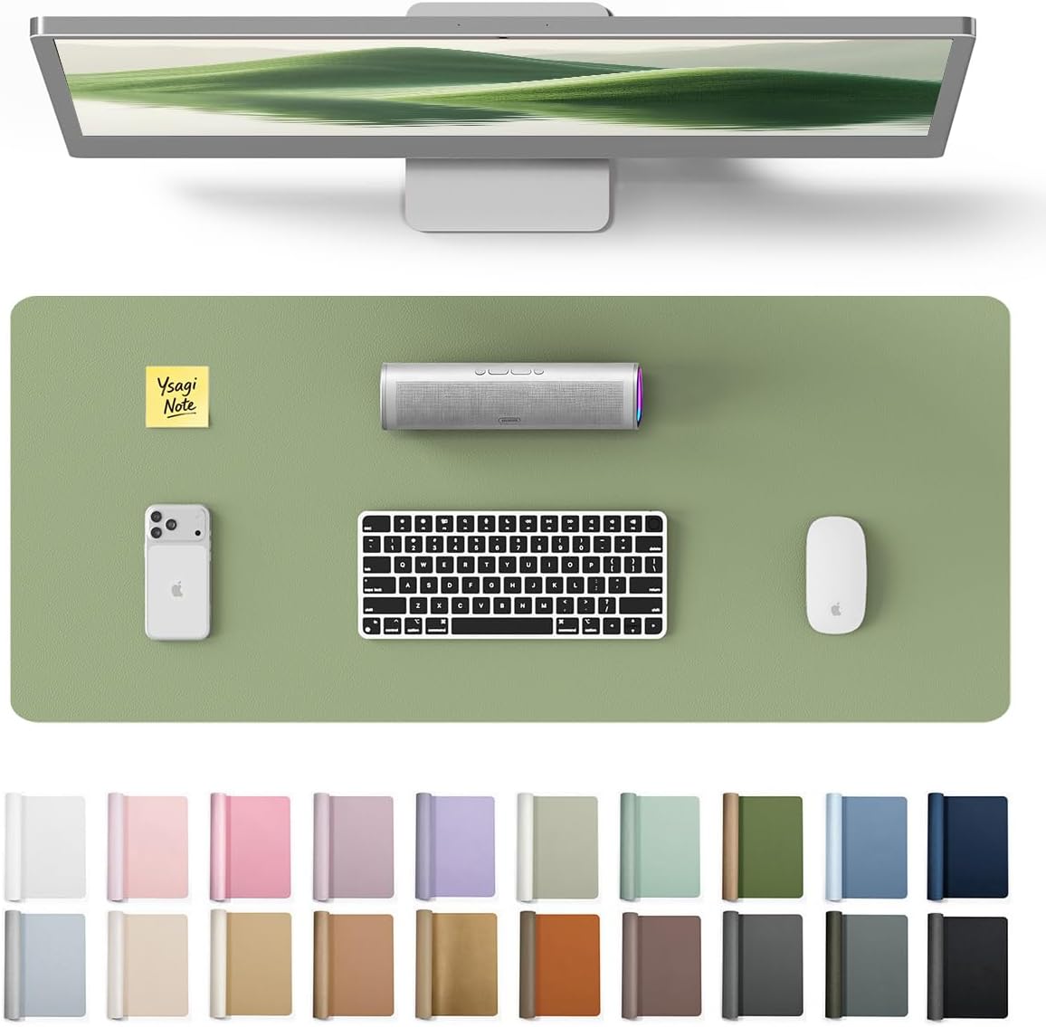 YSAGi Leather Office Desk Pad Protector, Large Mouse Pad, Non-Slip, PU Leather, Laptop Desk Blotter, Waterproof Writing Pad for Office and Home, Black, 23.6" x 13.8" - Colors A