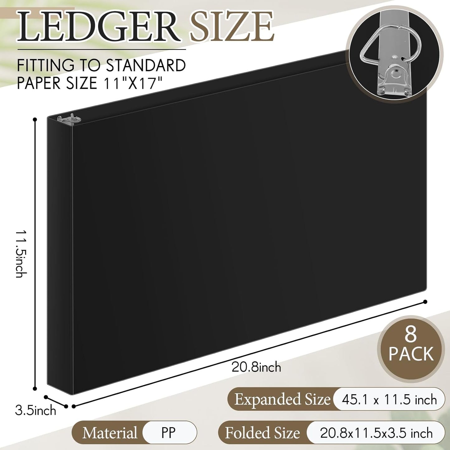 8 Pcs 3 Ring Binders Rings Heavy Duty View D Ring Binders Economy Holds 11" x 17" Paper for Artwork Blueprints, Office, Home, Work Places(White,3 Inch)