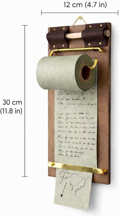 Retro Wall Mounted Memo Board with 1 Natural Dark Green Roll – Rustic Clipboard Notepad, Tearable Writing Pad for Notes, Menu, Kitchen, Café and Home Office Decoration