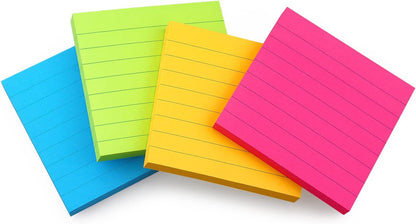 Lined Sticky Notes 3x3 Sticky Notes with Lines Self-Stick Notes Bright Color 4 Pads 90 Sheets/Pad (Pastel)