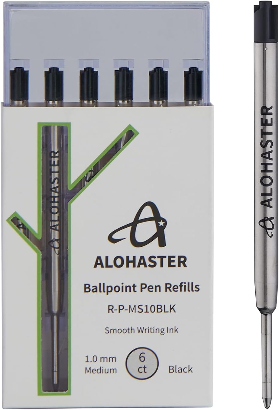 Alohaster Refills, for Parker Ballpoint Pens, Smooth Writing Ink, 1.0 mm, Blue, 6 Count