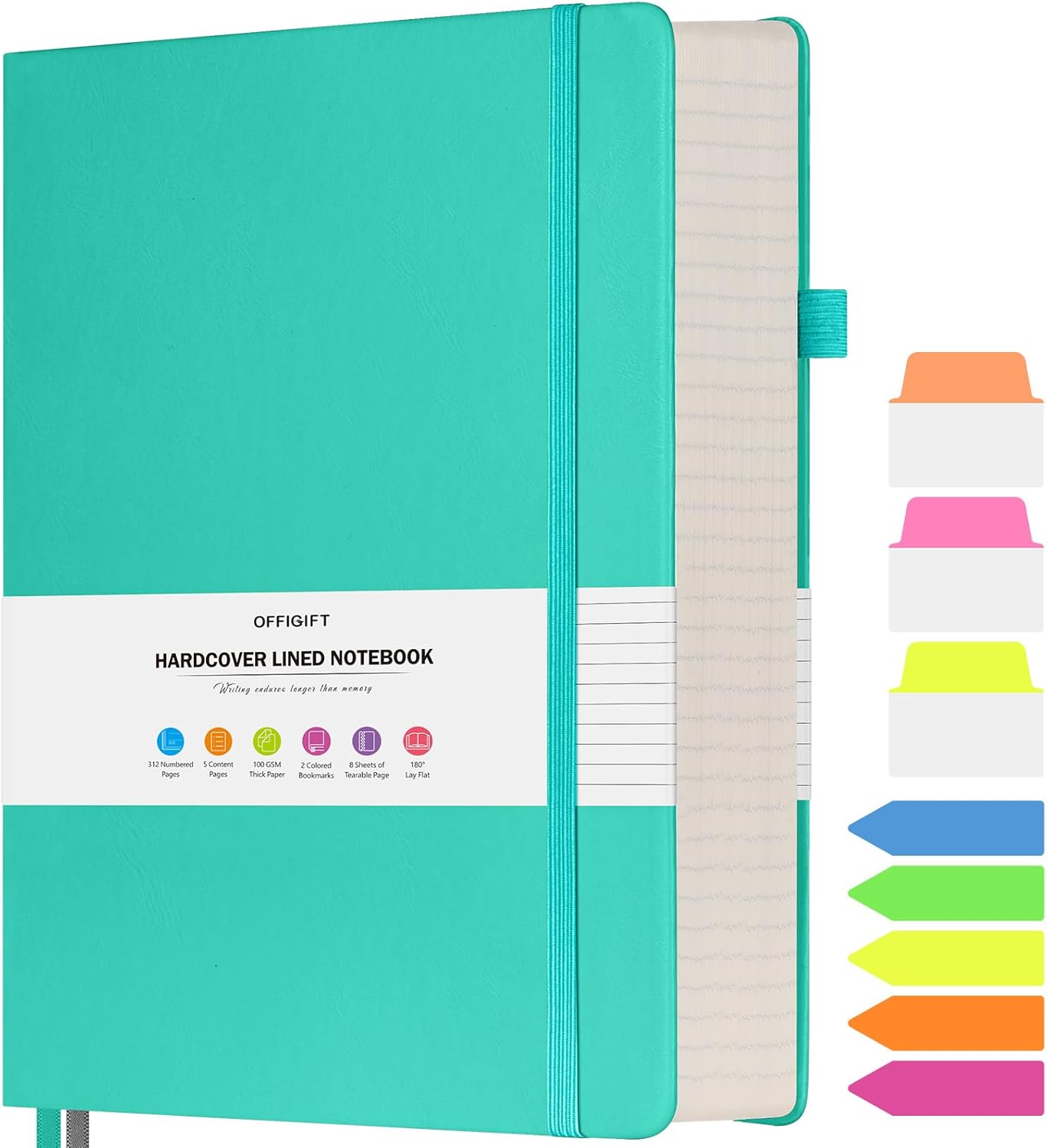 Lined Journal Notebook, Large A5 College Ruled Notebook, 312 Numbered Pages Work Notebook with Index Stickers, 100gsm Thick Paper, Hardcover Vegan Leather Journal for Women Men School Office, Black