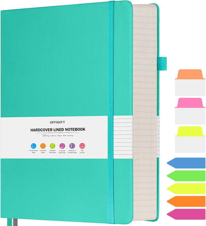 Lined Journal Notebook, Large A5 College Ruled Notebook, 312 Numbered Pages Work Notebook with Index Stickers, 100gsm Thick Paper, Hardcover Vegan Leather Journal for Women Men School Office, Black