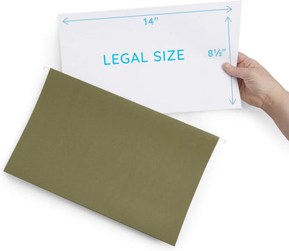 50 Extra Capacity Hanging File Folders, Heavy Duty, 2’’ Expansion Filing Folders, Designed for Bulky Files, Legal Charts, Manuals, and More, Standard Green, Legal Size, 50 Pack