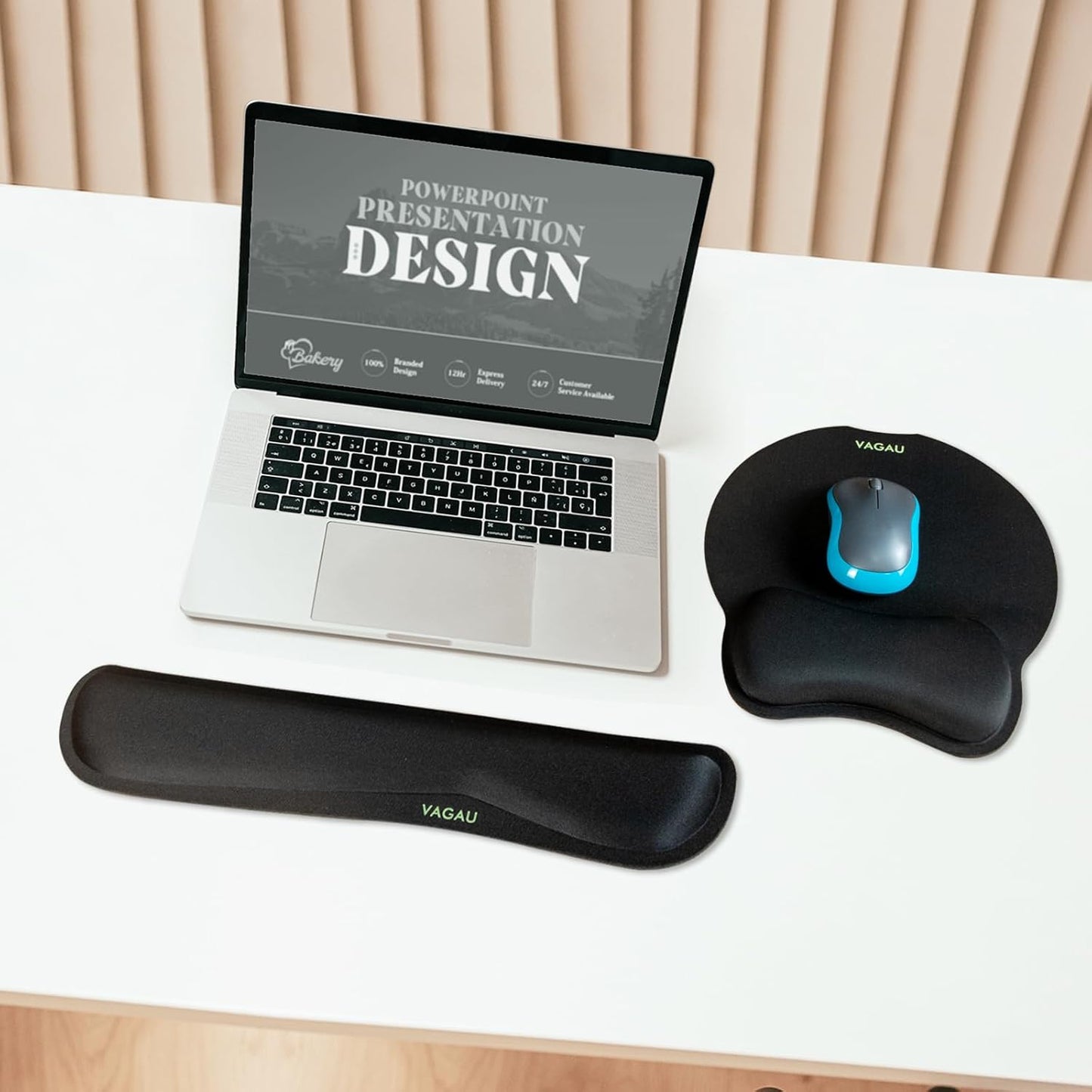 VAGAU Premium Keyboard Wrist Rest and Mouse Pad Wrist Support, Ergonomic Memory Foam Set for Office, Laptop, Mac, Computer and Gaming, Comfortable Typing &Wrist Pain Relief (2 Pack)