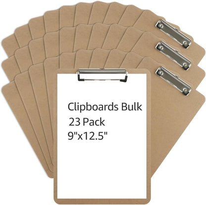 MIVIDE 23 Pack Clipboards Bulk, Hardboard Office Wooden Clipboards, Letter Size Clipboard with Low Profile Clip, Clipboard with Hang for Classroom, School, Home, Office Supply