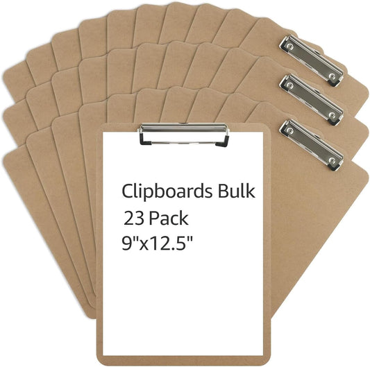 MIVIDE 23 Pack Clipboards Bulk, Hardboard Office Wooden Clipboards, Letter Size Clipboard with Low Profile Clip, Clipboard with Hang for Classroom, School, Home, Office Supply