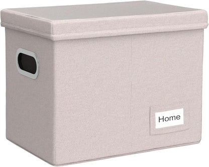 PRANDOM File Organizer Box - Collapsible Decorative Linen Filing Storage with Lids for Letter Size - Grey (14x9.3x10.8 inch)