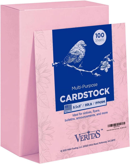 Veritas White Cardstock 8.5 x 11”, 110LB Index/199GSM Heavyweight Card Stock, 100 Sheets, Thick Cardstock Printer Paper for Copy, Printing, Art Projects, Invitations, Made In USA