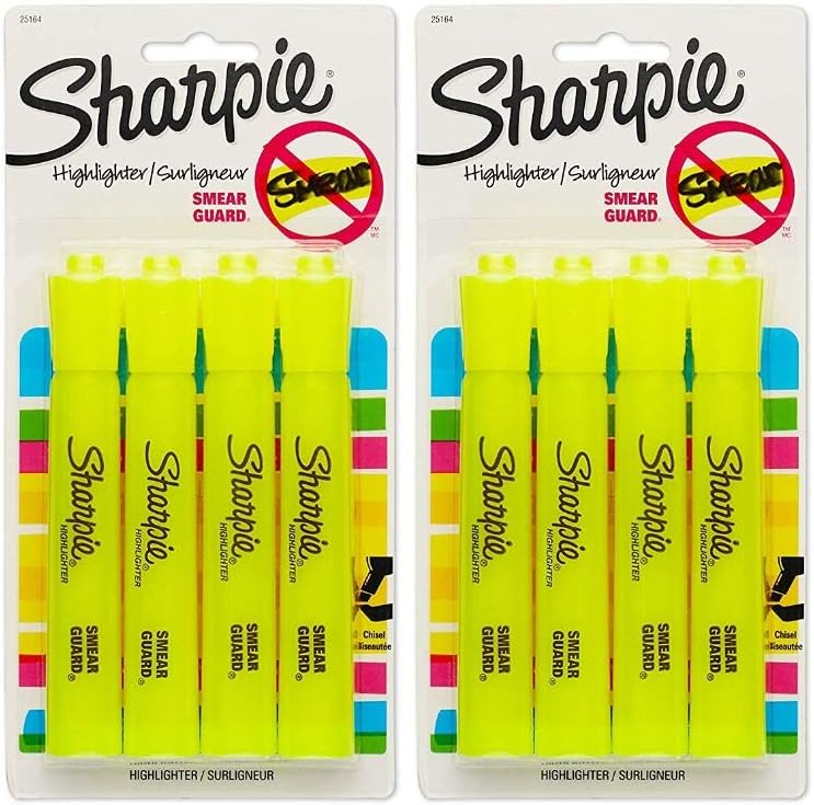 Sharpie Accent Tank Highlighters, Chisel Tip, Fluorescent Yellow, 4-Count (Pack of 2)