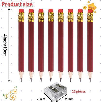 Adhere 25pcs Golf Pencils with Eraser Pre sharpened Hexagon half Wooden Pencils Graphite 2B for Golf Event Scoring,Classroom,Wedding,Company Meetings,Pew, Pocket (Nature)