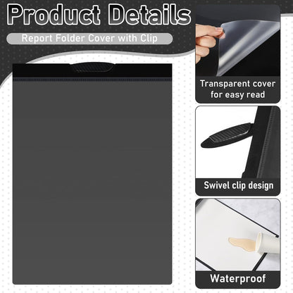 Dunzoom 10 Pack 11 x 17 Inches Clear Report Covers with Clip Presentation Binder Portfolio Folder Resume Folders for Interview Large Report Covers for Office Documents Storage, Black