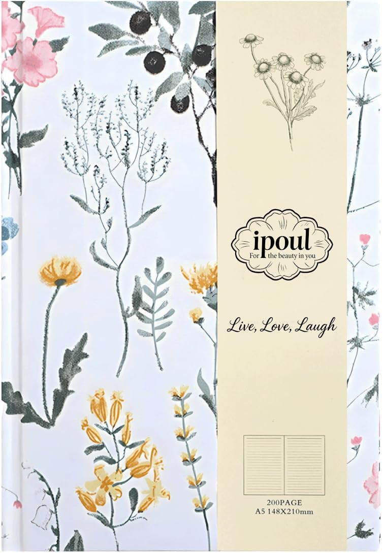 ipoul Flower Notebook, A5, 6x8, Hardcover, Lay Flat, Lined Paper, Journal for Women, Writing Notebook, Pretty, Hibiscus, Pink, Birthday Gifts for Women, Wedding Shower Gifts, Mothers Day Gift