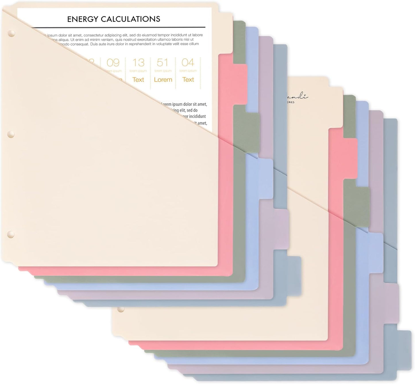 H4D 6-Tab Dividers for 3 Ring Binder, Plastic Dividers with Two Pockets, Letter Size, Pastel Colors, 1 Set