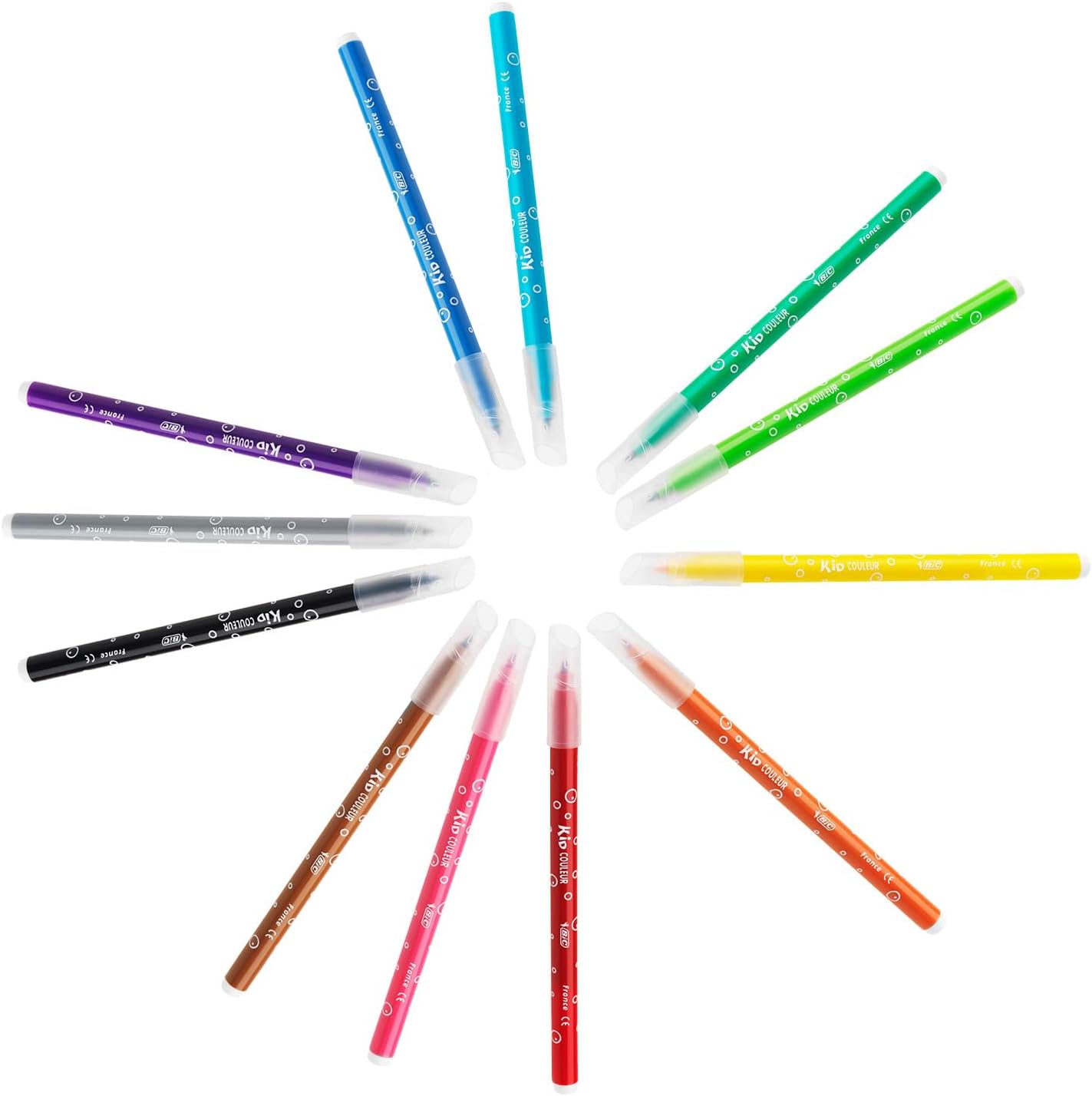BIC Kids Kid Couleur Felt Tip Colouring Pens - Assorted Colours, Cardboard Wallet of 12
