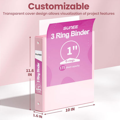 SUNEE 3 Ring Binder 3 Inch 2 Pack, Clear View Binder Three Ring PVC-Free (Fit 8.5x11 Inches) for School or Office Supplies, Pink