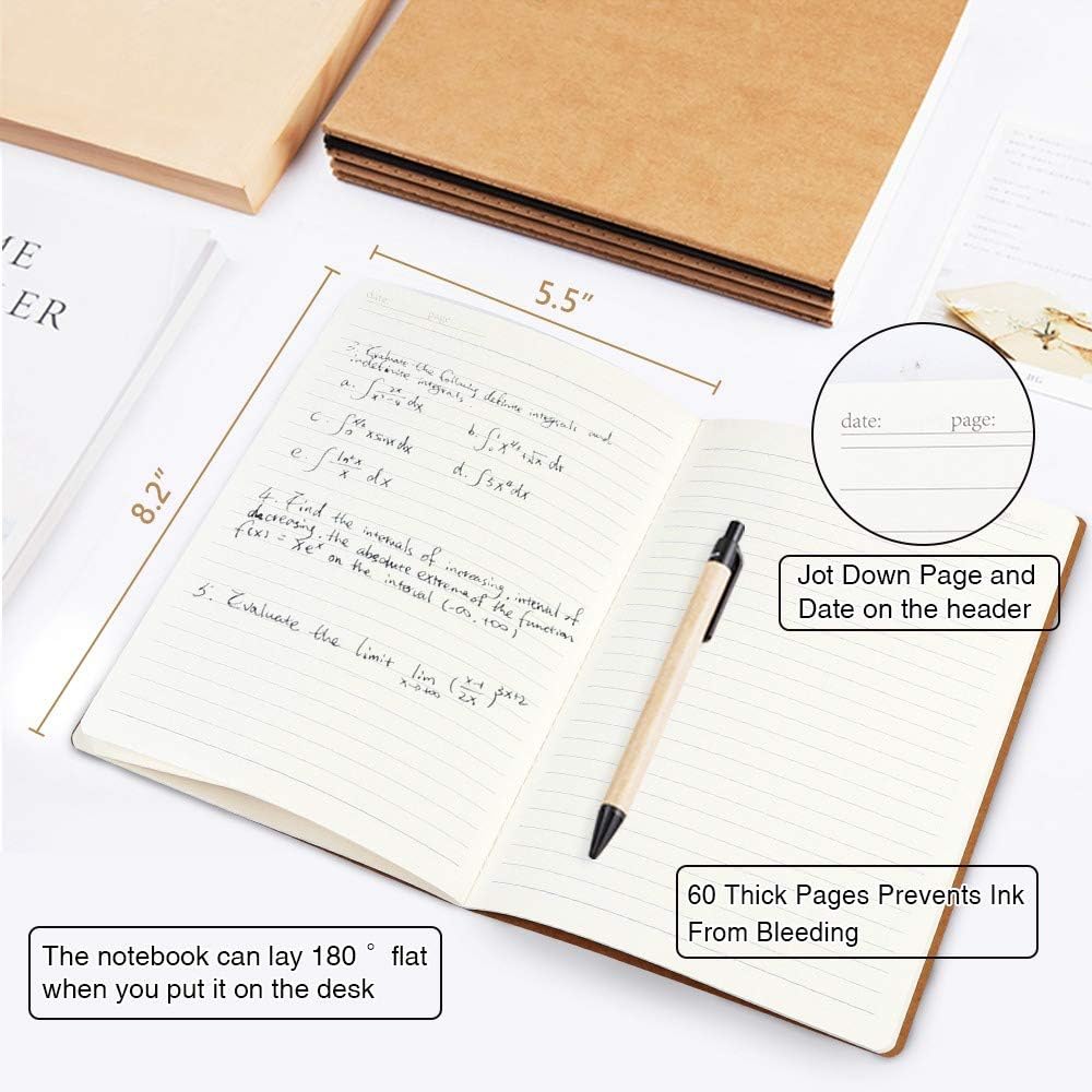 feela 90 Pack Kraft Notebooks Bulk, Lined Travel Journals Note Pad Notebooks for Men Women Girls Students, Making Plans Writing Memos Office School Supplies, A5, 60 Pages, 8.3” X 5.5”