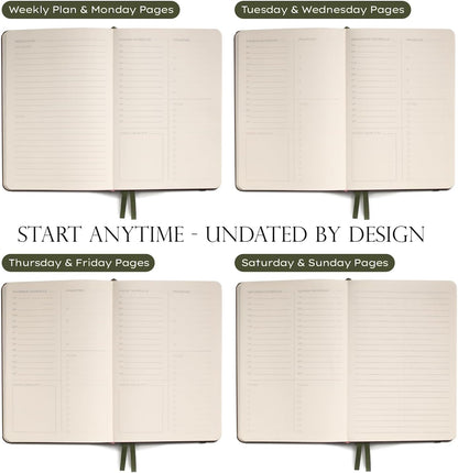 Anecdote Daily Planner w/ 2026-2027 Calendar | Start Anytime 26 Weeks Undated | 1 Page per Day | 8.5" x 5.2" | Hardcover To-Do List Organizer, Plan Your Success, Achieve Productivity Goals (Evergreen)