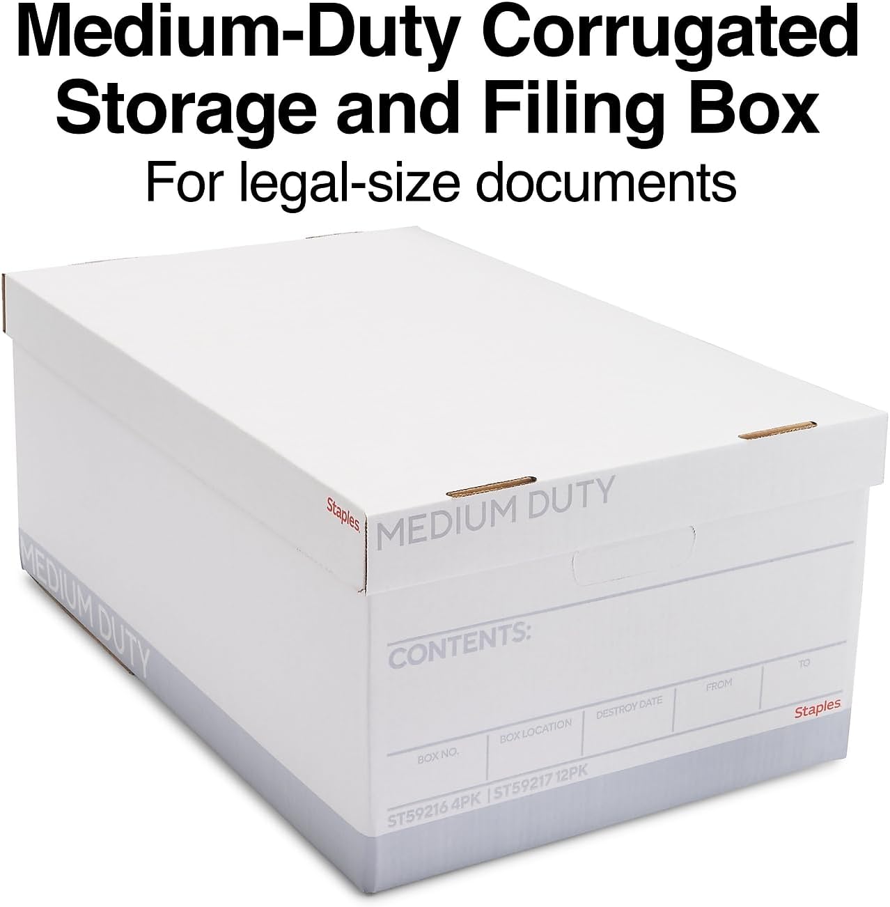 STAPLES Corrugated File Box Lift Off Lid, Letter/Legal Size, White/Black, 10/Pack